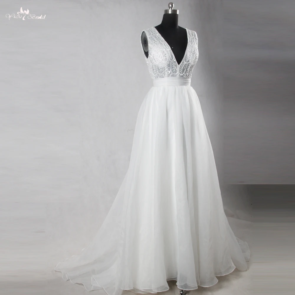 RSW1105 реальные фотографии Yiai v-образный вырез декольте украшен бисером листья дизайн органзы юбка свадебное платье линия