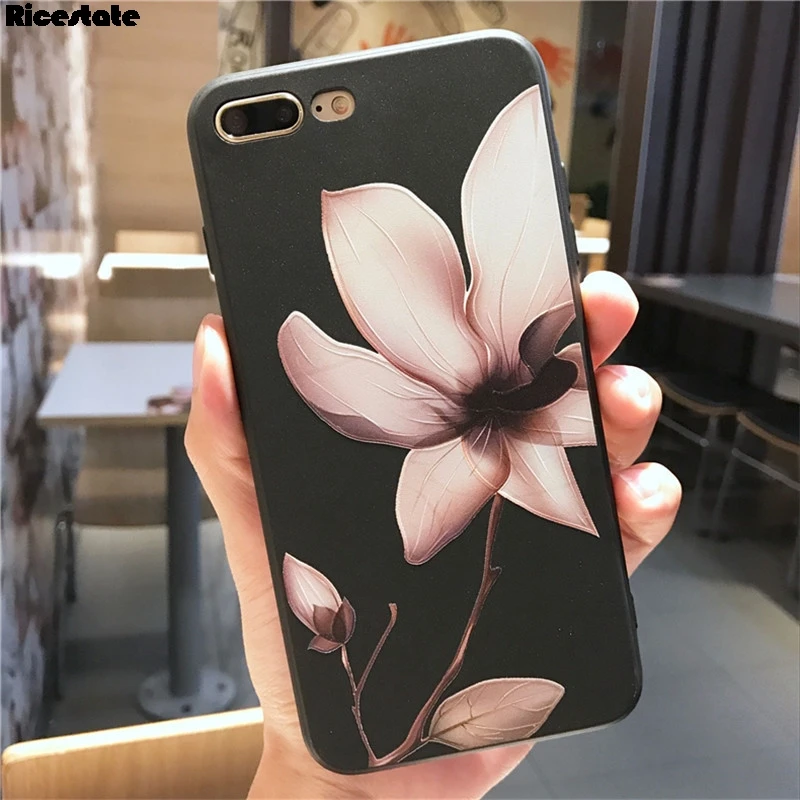 Чехол Ricestate Lotus Flower для iPhone 6, 7, 8 Plus, X, XR, XS Max, 3D рельефный розовый чехол для телефона с цветочным рисунком для iPhone 11 Pro Max, чехол из ТПУ