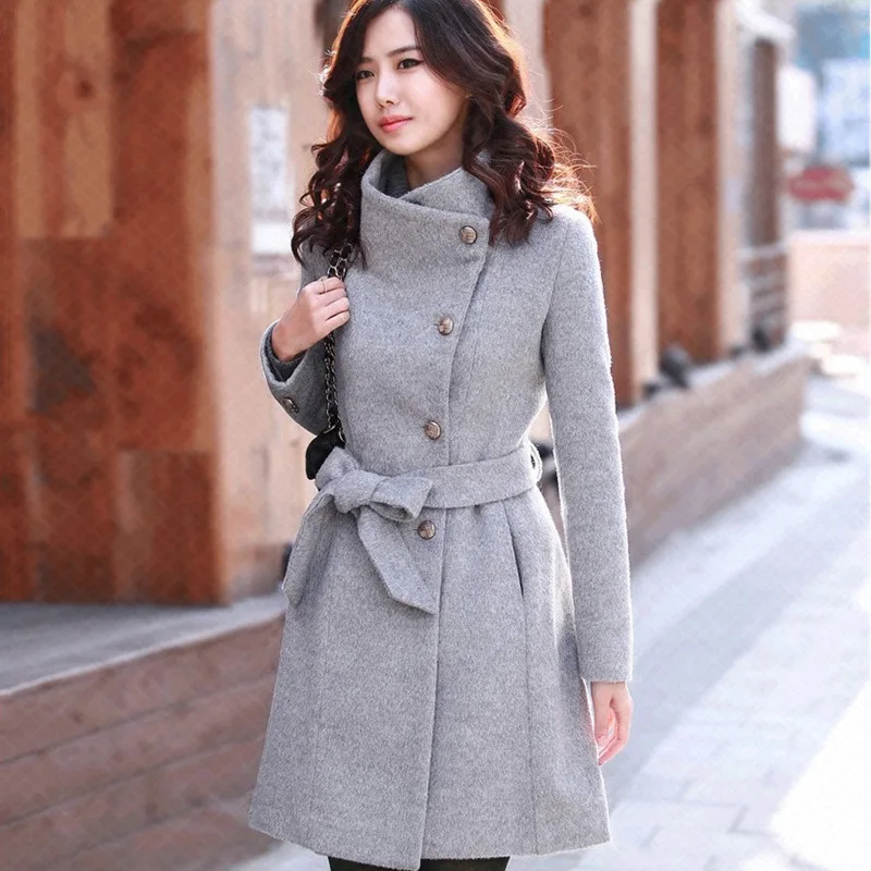 

Warm Women Cashmer Coat Elegant Women's Woolen Jacket Sashes Coat and Jacket
