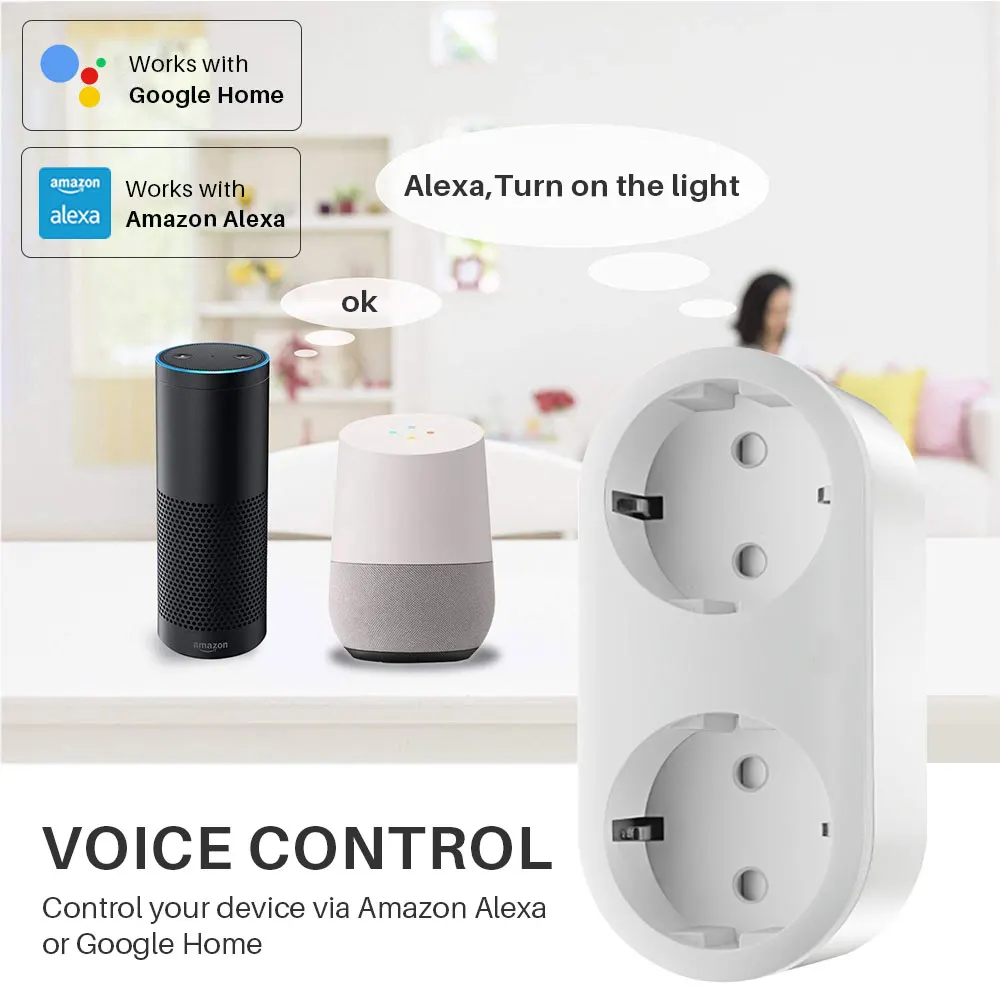 2 в 1 WiFi Smart Plug EU 16A розетка с монитором энергии приложение Управление работает с Google Home Mini Alexa IFTTT