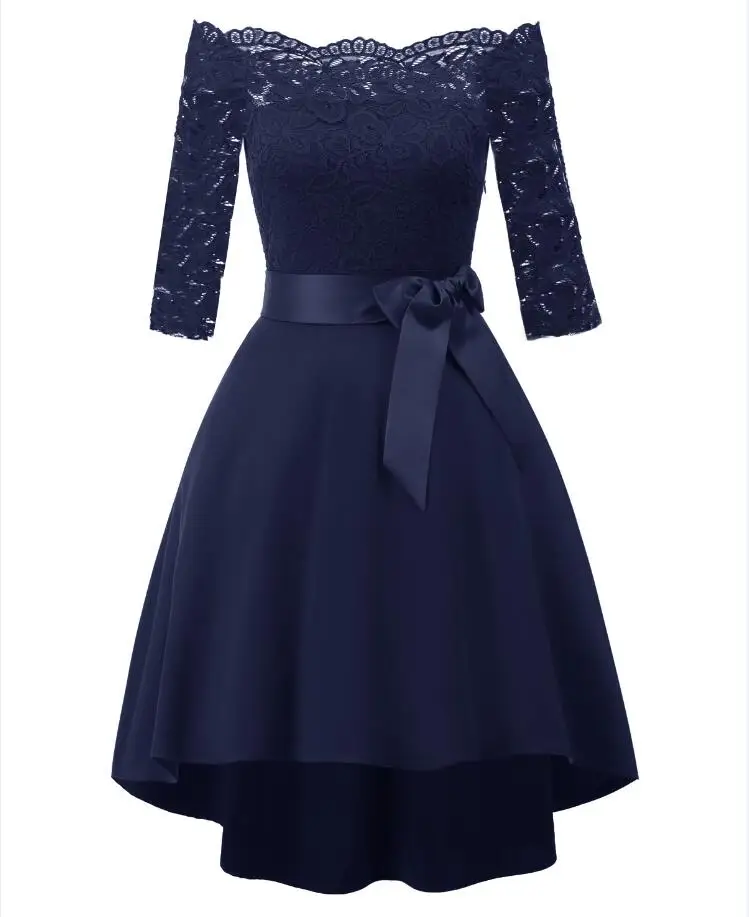 Темно-фиолетовое платье для выпускного вечера, короткое модное вечернее платье, кружевное платье для выпускного вечера в России, торжественное платье, vestido de noiva - Цвет: dark blue