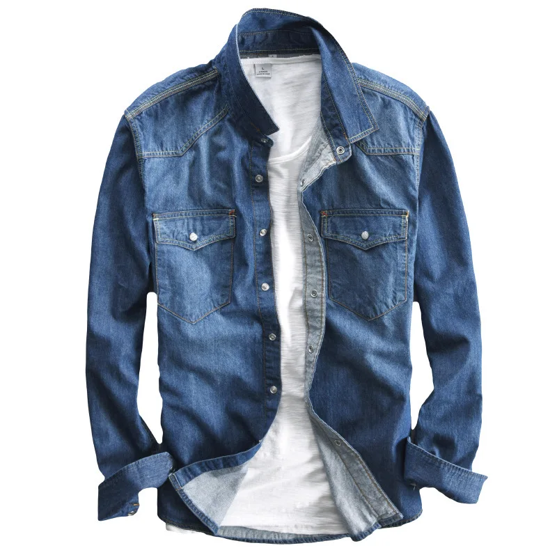 

Men Cotton Long Sleeve Denim Shirt Men Clothes 60