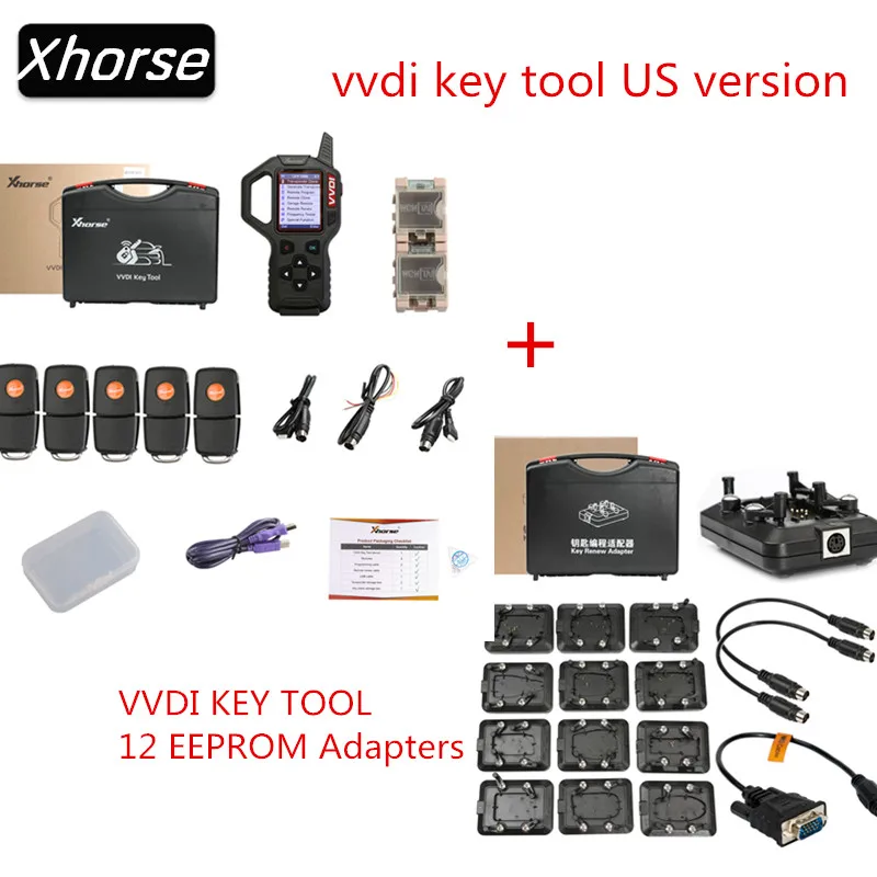 

Original V2.4.1 Xhorse VVDI Key Tool Remote Key Programmer US Version With Full Set 12pcs VVDI KEY TOOL EEPROM Adapter