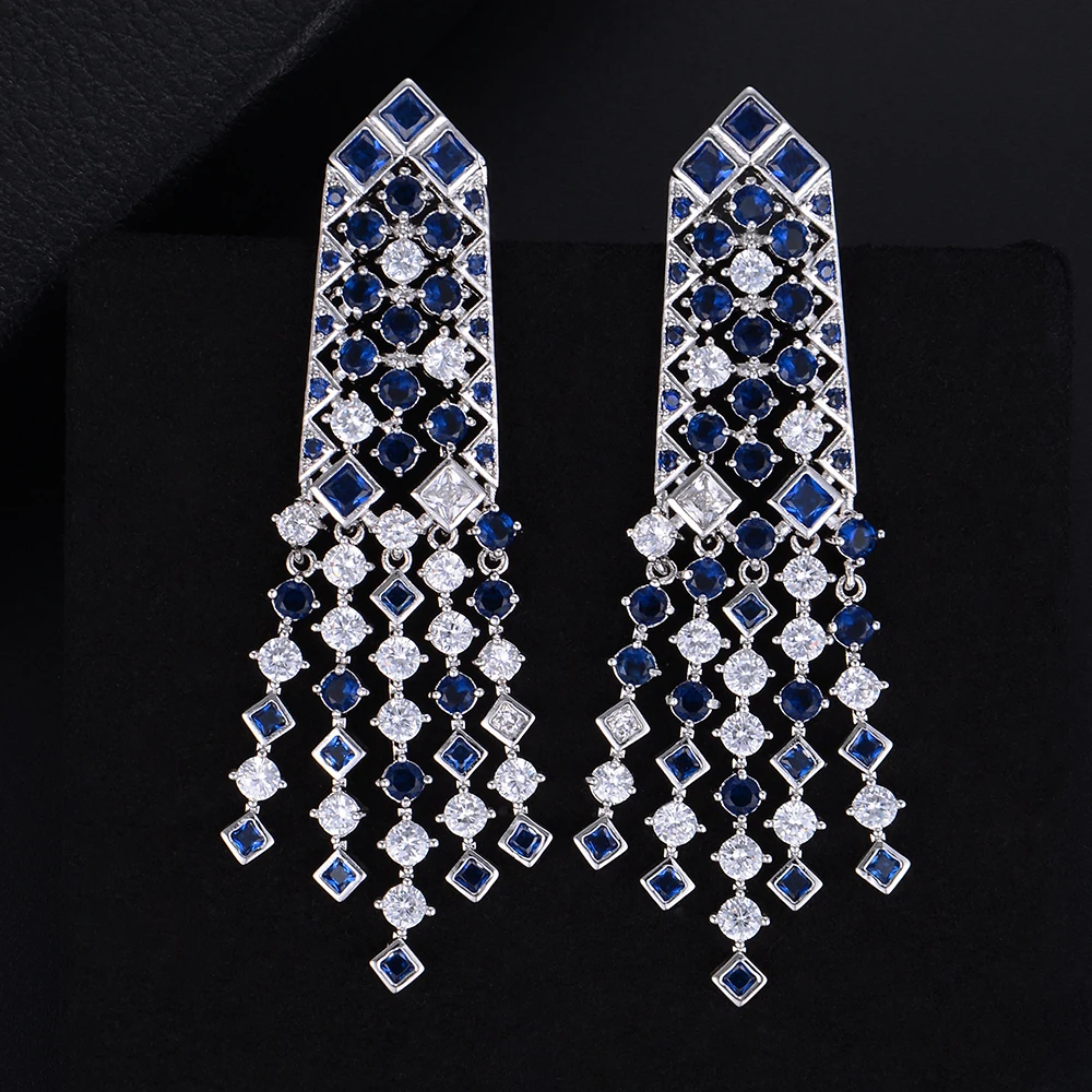 

missvikki Elegent Bohemia Romantic Pendant Earring Bridal Wedding Jewelry Luxury Blue CZ Crystal Dangle Earrings For Women Girl