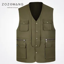 Zozowang 2017 new solid single breasted v neck casual multiple pockets vest men fashion plus size waist coat men 