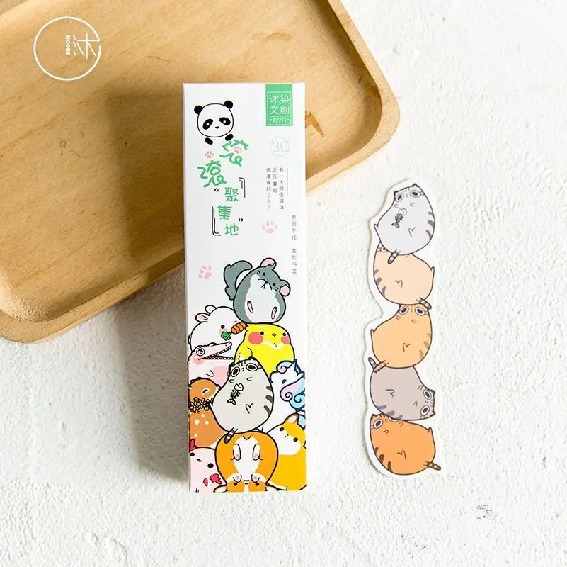 30 Pcs/pack Round Game Bookmark Cartoon Other Paper With Wooden Box Promotional Gift Stationery Film Book Markers teacher page | Канцтовары