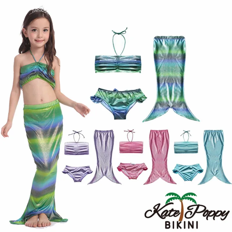 3Pcs Toddler Girls Mermaid Tail Swimwear Monofin Bikini Set Fancy