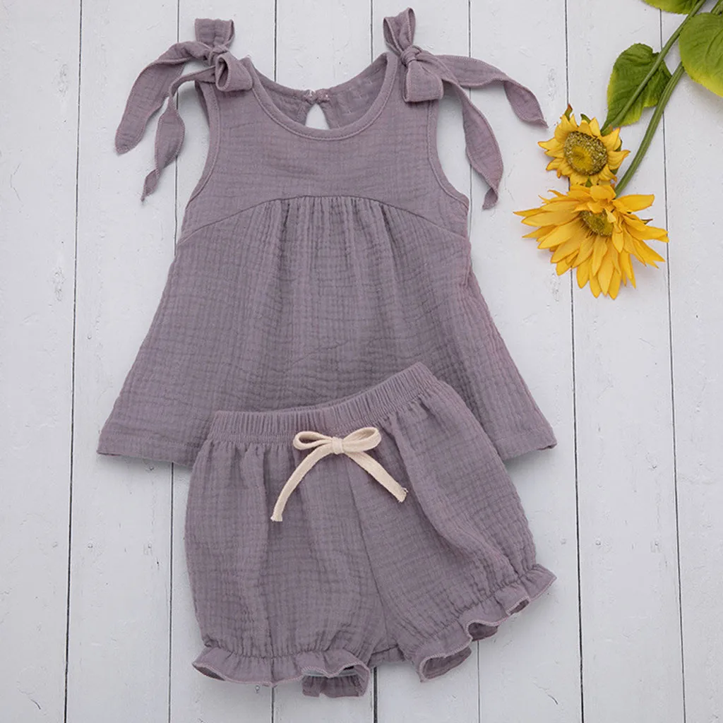 Toddler Baby Girl summer clothes Casual Straps Solid Tops Ruffles PP Shorts Linen clothes Sets For newborn Cute baby Outfits