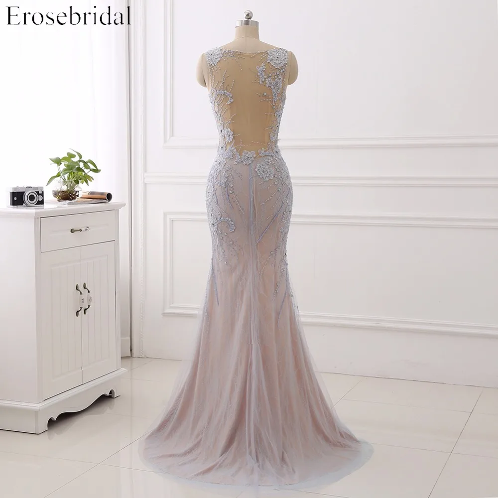 Платья для выпускного вечера с прозрачным вырезом Erosebridal официальное женское вечернее платье сексуальное с открытой спиной с аппликацией и лифом vestido de festa ZLR015