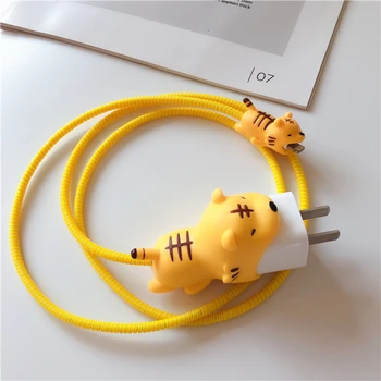 

One Set Cute Cable Animals Bite Protector for Iphone cable Winder Phone holder Accessory rabbit dog cat Animal doll model funny
