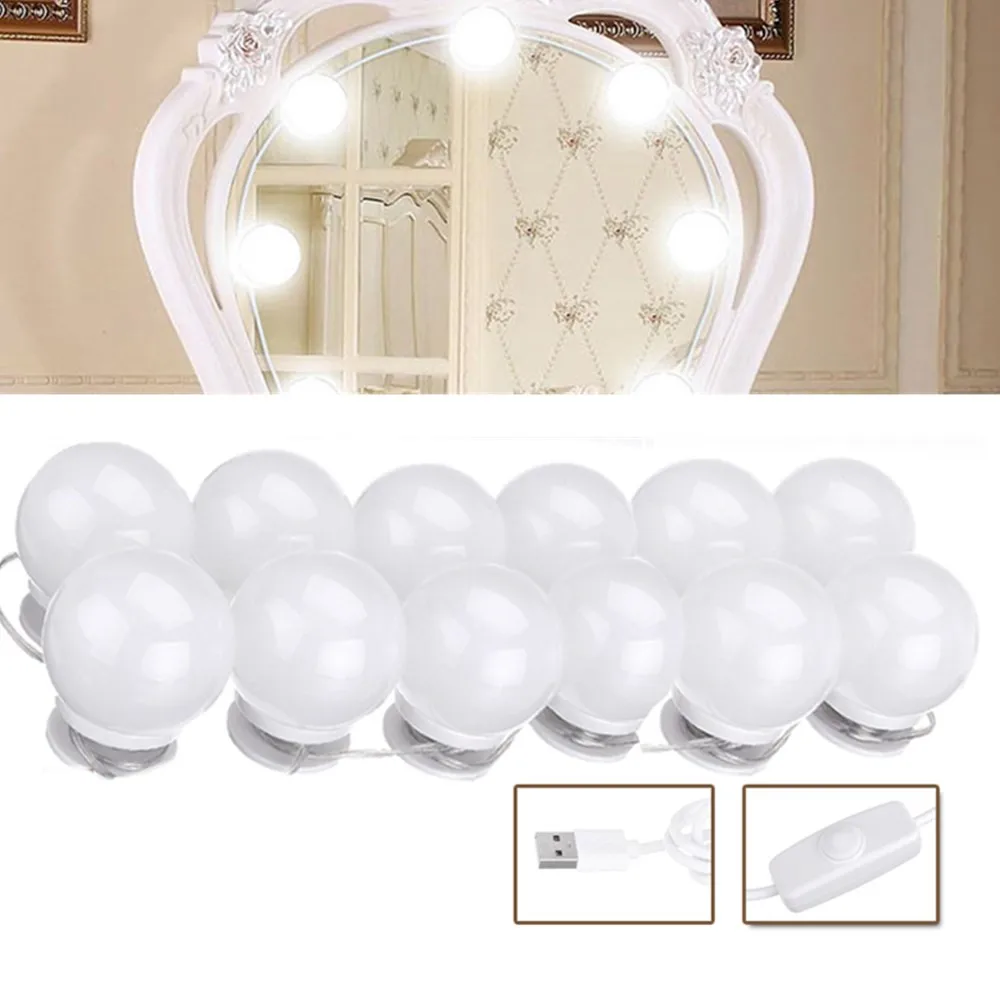 

USB LED Mirror Makeup Party Light with 12 Dimmable White Lamp Bulb for LED Vanity Mirror Lights Kit