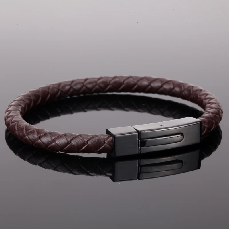 

Mcllroy Mens Bracelet/stainless steel/leather/magnet/bracelet homme handmade black brown braided leather bracelets men jewelry