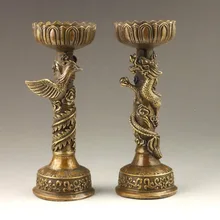 Пара разработать китайские ручной работы прекрасно дракон феникс подсвечник латунь