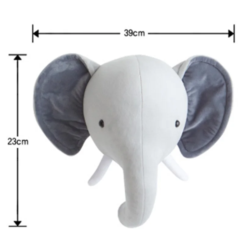 grey elephant Детские головы животных, Настенный декор, слон, кролик, единорог, олень, голова медведя, настенные подвески для детской спальни, настенные крепления, детские мягкие игрушки - Цвет: grey elephant