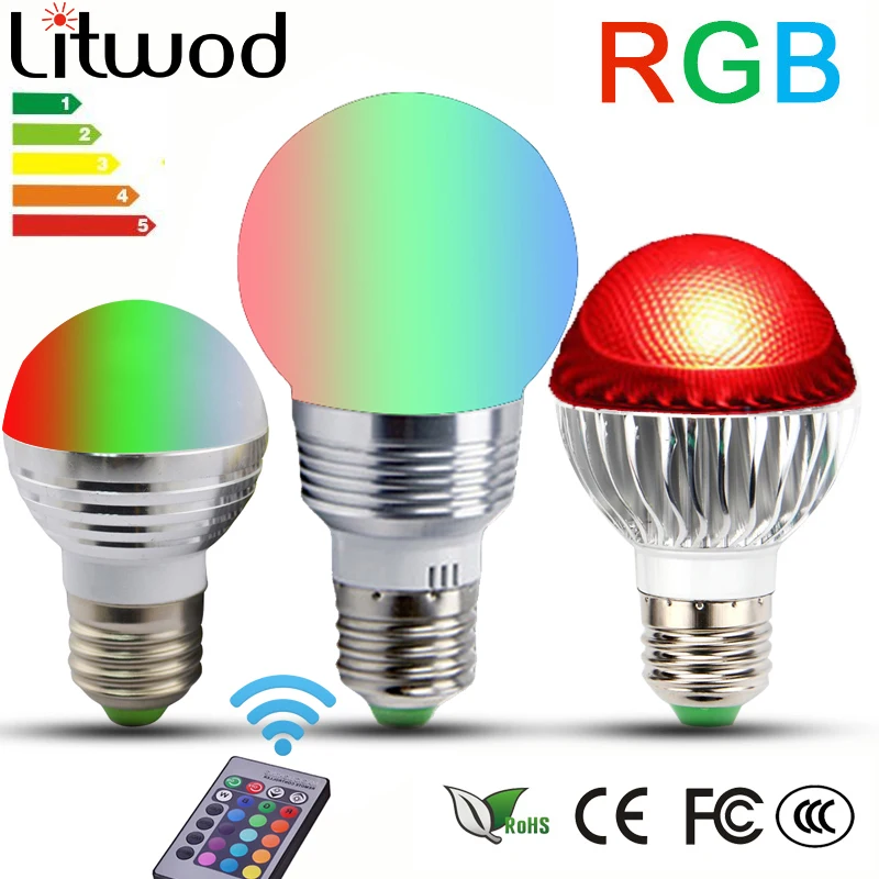 

Litwod Z20 E27 E14 16 Colors RGB LED Night light 5W 85-265V 110V 220V LED Spotlight Bubble ball Bulb light IR Remote & battery