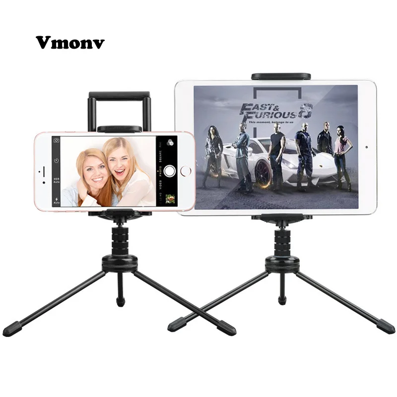 

2 In 1 Tripod Rotation Tablet Holder Stand for Ipad Air Mini 1 2 3 4 Desktop Camera Clip Bracket Mount Adapter for iPhone X 8