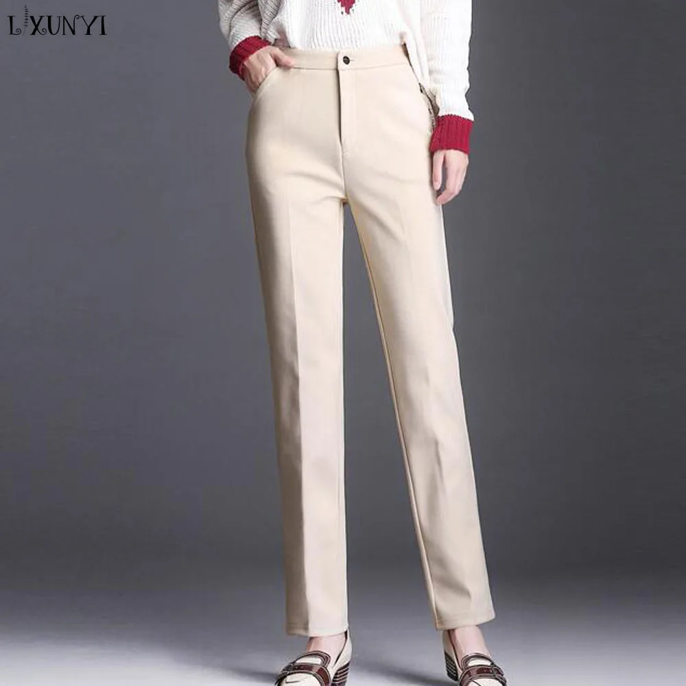 Lxunyi 2019 Autumn Winter Woolen Pants for Women Casual Plus Size