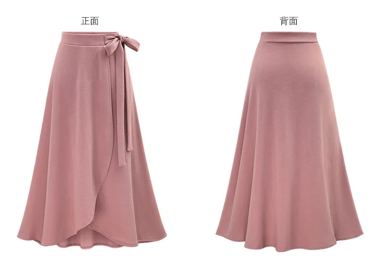 Женская юбка большого размера, осенняя, новая, высокая талия, неровная, одноцветная, юбка с разрезом, длинная, на бретелях, юбка