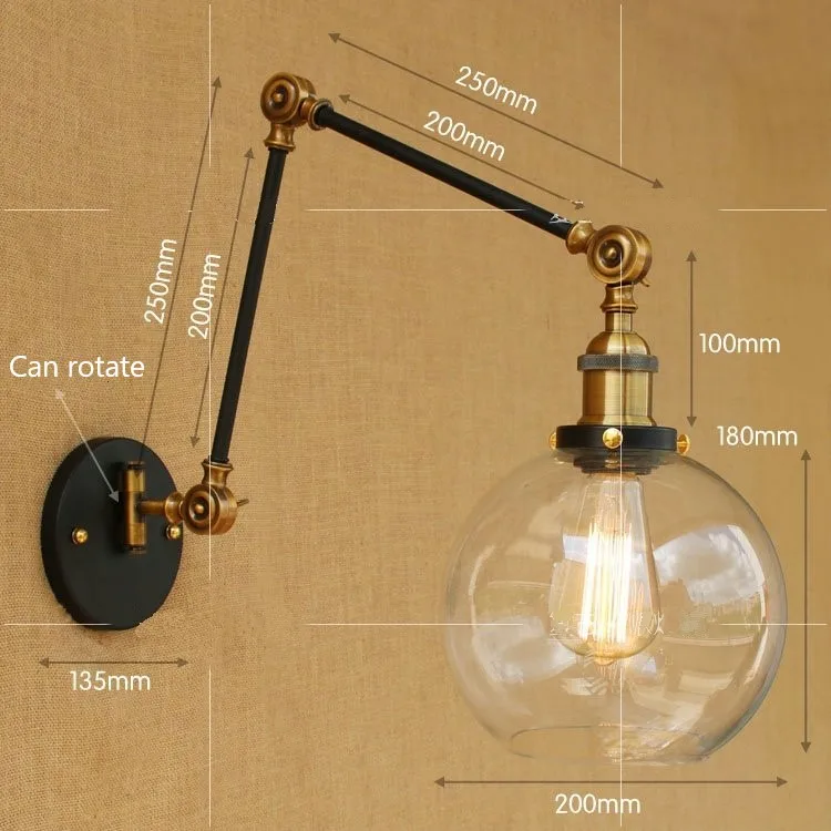Складывающийся длинный шар стеклянный настенный светильник кантри Ретро домашний Декор настенный светильник для гостиной спальни ванной кафе Led Wandlamp - Цвет абажура: wall lamp