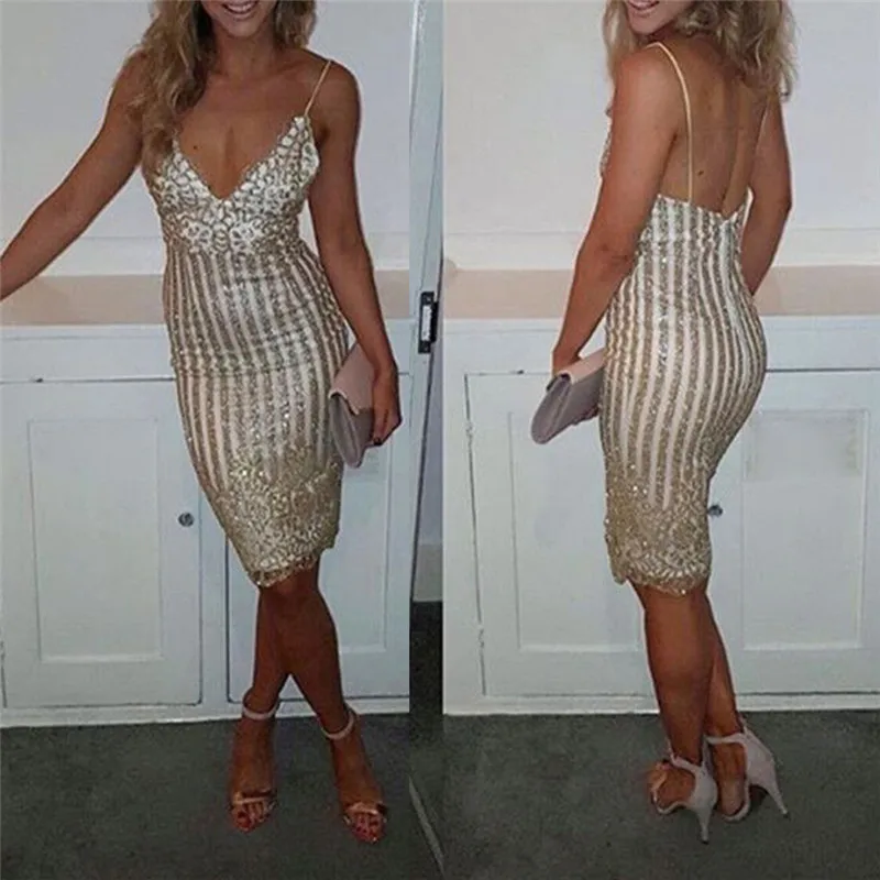 Chic Party Night Sequin Summer Dress Women V neck Elegent Vintage Dresses Shinning Gold Sequined Flower Lace Vestidos