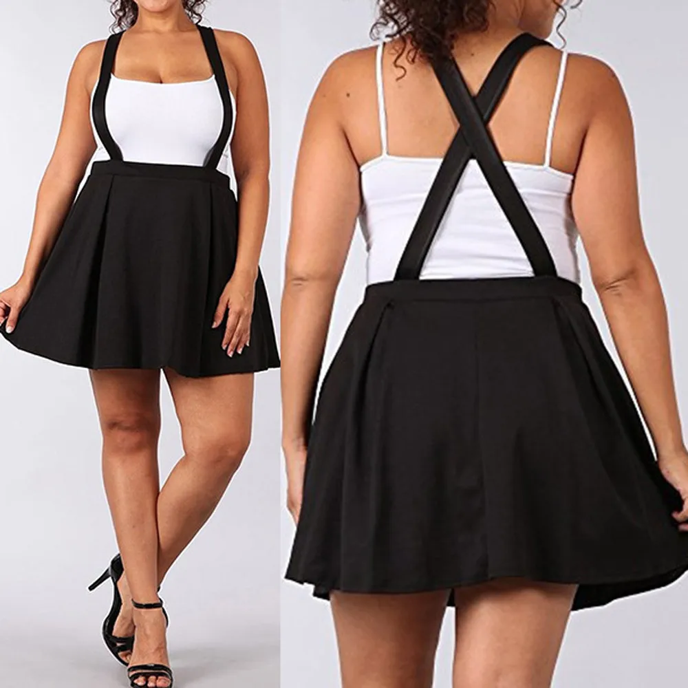 

Women Black soft and comfortable Plus Size S-5XL Loose Strap Pure Color Short Mini Skirt L50/0110