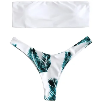 

Bathing Suit Bikini Set Swimsuit Swimwear New Brazilian Women Biquinis Leaf Bandeau Low Waist Bikinis Fits True to Size, Take