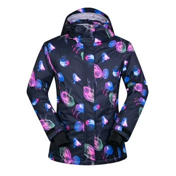 

brand ski jacket women Jellyfish printing skiing coat for female thicken cotton padding Russian winter snowboard jackets woman