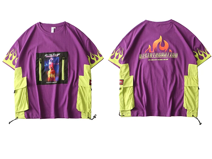 Aelfric Eden Цветные Лоскутные модные футболки с коротким рукавом с принтом пламени, мужские летние хип-хоп уличные хлопковые футболки для скейтборда - Цвет: PL