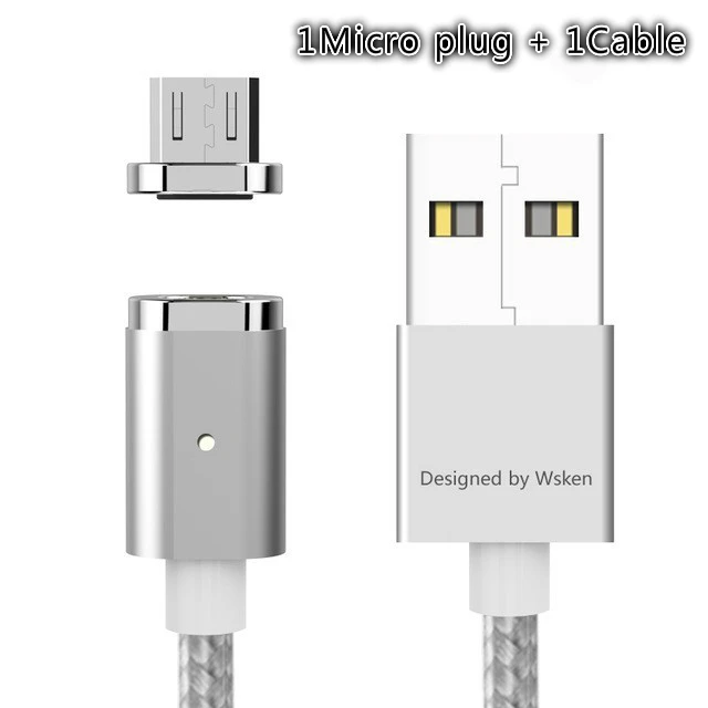 Wsken USB Магнитный зарядный кабель для iPhone Xs 8 7 6 6s Qc2.0 быстрое зарядное устройство провод Micro usb type C кабель для мобильного телефона samsung - Цвет: Micro cable silver