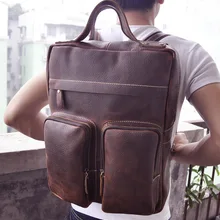 Crazy horse натуральная кожа винтажный Большой Вместительный мужской рюкзак 15 дюймов Сумка для компьютера сумка для ноутбука дорожная сумка