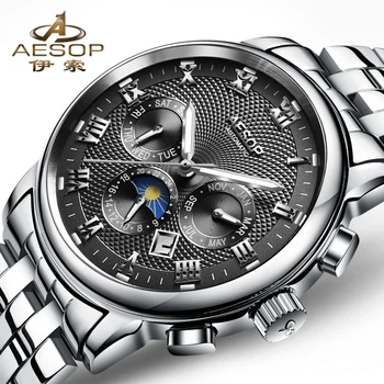 

AESOP Luxury brand Watch Men Black Automatic Mechanical full Stainless Steel Male Clock Waterproof Relogio Masculino top hours