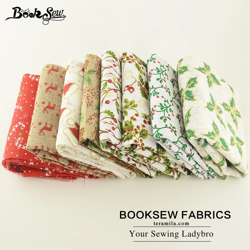 Booksew Лен Ткань 8 шт./лот 45 см x 50 см нарезанные Комплект Новогодние товары Стиль Жир квартал для Вышивание Украшение Craft сумка кукла чулок