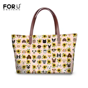 

FORUDESIGNS Womens Handbags and Purses Dogs Cats Heads Sunflower Florals Pet Printing Fashion Tote Female Large Shoulder Bags