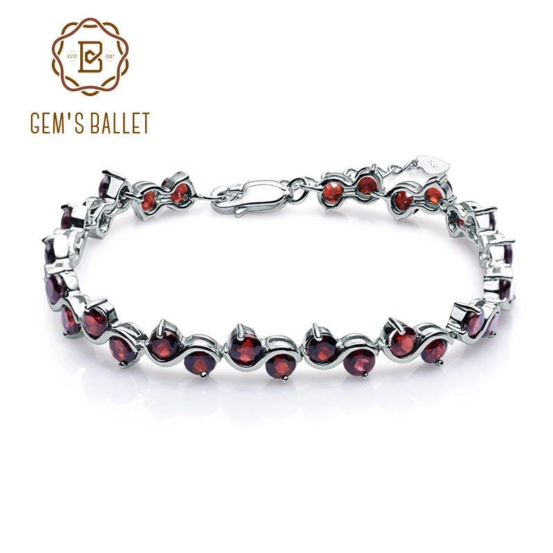 

GEM'S BALLET 11.79Ct Natural Red Garnet Gemstone Bracelet Genuine 925 Sterling Silver Bracelets & Bangles For Women Fine Jewelry