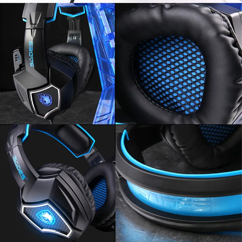 Sades дух волка компьютерные игровые наушники с микрофоном Led PC Gamer гарнитура