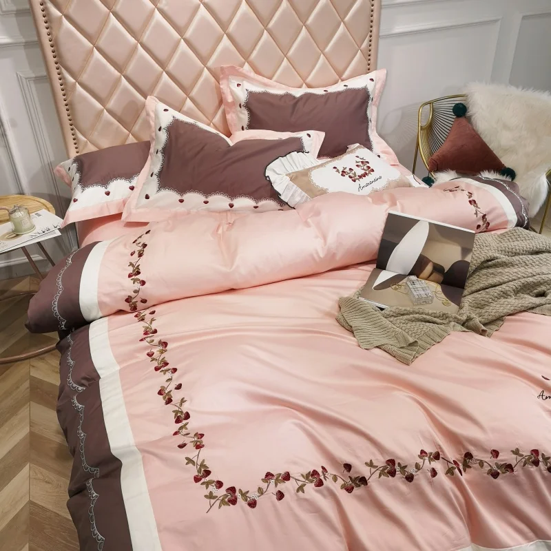 Waliicorners Home Bedding Sets brown egyptian cotton Soft duvet Cover embroidery Bed Set pillowcase King size Queen size 4pcs 19 IMG_20190113_121652
