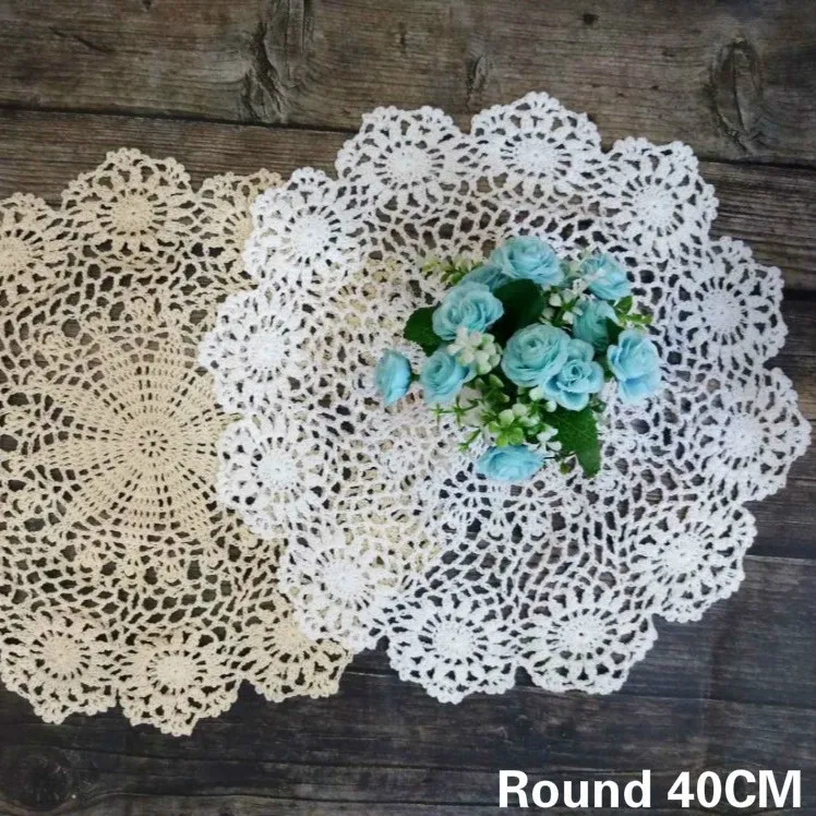 

40CM Round Luxury Handmade Crochet Flowers Doilies Coffee Mug Table Cloth Coaster Tea Cup Cover Towel For Wedding Banquet Party