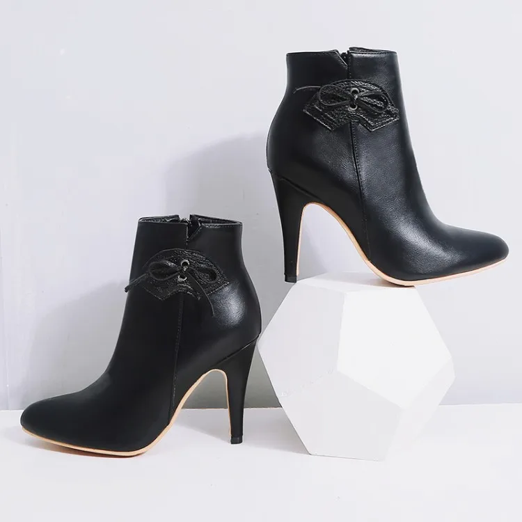 Для женщин сапоги сезона осень-зима; с узлом-бабочкой ботинки на молнии с острым носком, на тонком каблуке туфли на высоком каблуке с коротким голенищем; Для женщин обуви размера плюс, размеры 28-52