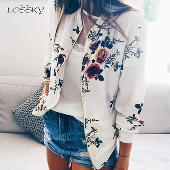 

Lossky Jackets Women Floral Printed Long Sleeve Autumn Thin Coats With Zipper Casual Red Jacket Outwear Feminine Vintage 2019