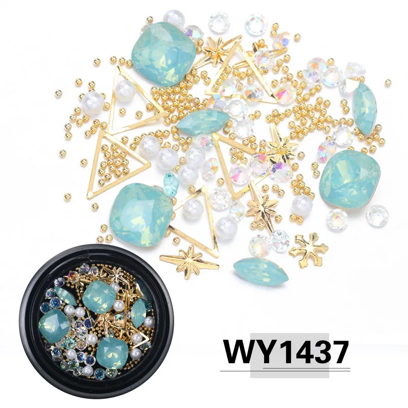 Беззеркальные смешанные формы Опал для ногтей, полимерные стразы, драгоценные камни, 3D наконечник, медные бусины-шармы для ногтей, шпильки, маникюрные украшения для ногтей - Цвет: WY1437