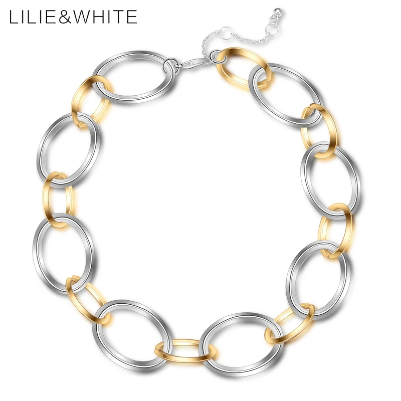 LILIE&WHITE Two Tone Plating Zinc Alloy Link Chain Necklace Statement Choker Necklace Collar