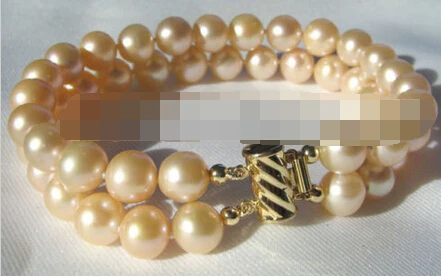 

433 2row 8-9mm pink perfect round freshwater pearl bracelet-14KGP/20