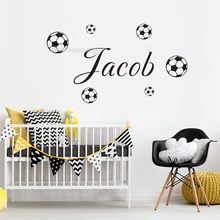 Наклейка на стену на футбольную тематику на заказ с именем детская спальня для мальчиков виниловая наклейка маленькая футбольная обои украшение дома Плакат Фреска fq619