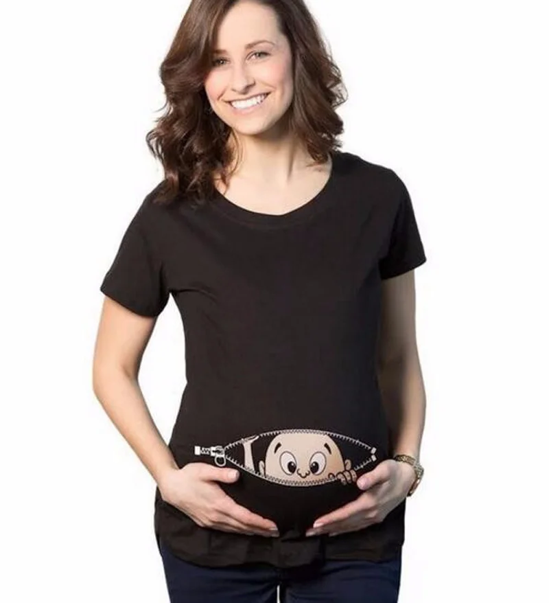 

2019 summer baby peeking out print Pregnancy casua t shirt Women brand tops harajuku tee pink shirt funny angel casual femme hip