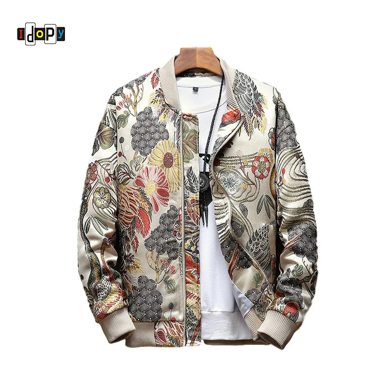 

Idopy Autumn New Japanese Embroidery Men Jacket Coat Man Hip Hop Streetwear Men Jacket Coat Bomber Jacket Men Clothes