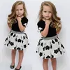 2016 Baby Girls Clothing Sets Summer Bow Short Sleeve T shirt + Floral Skirt Outfit Children Clothing Kids Clothes Suit 1