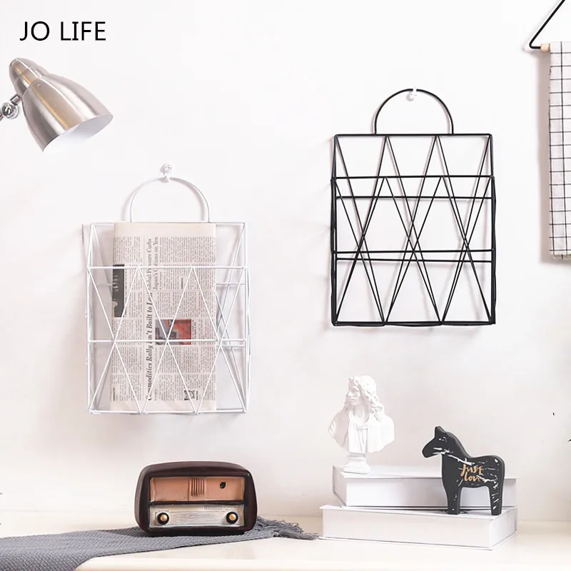 

JO LIFE Home Decor Nordic Style Bookshelf Metal Iron Newspaper Holder Portable Multi-functional Hanging Desktop Storage Rack
