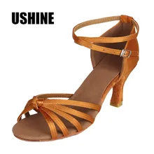 Коричневые атласные туфли с узлом на каблуке 7 см/5 см; танцевальные туфли для танго и сальсы; Zapatos De Baile Latino Mujer; 217;