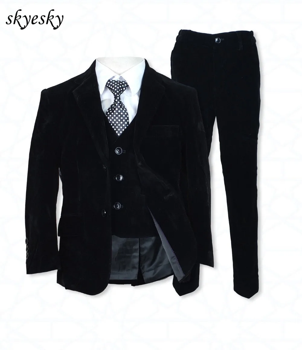 

Boys Black Velvet Suits 3 Pcs Suits Wedding Suits Children's Formal Wear 2019 new Tuxedo coat/jacket+pants+vest
