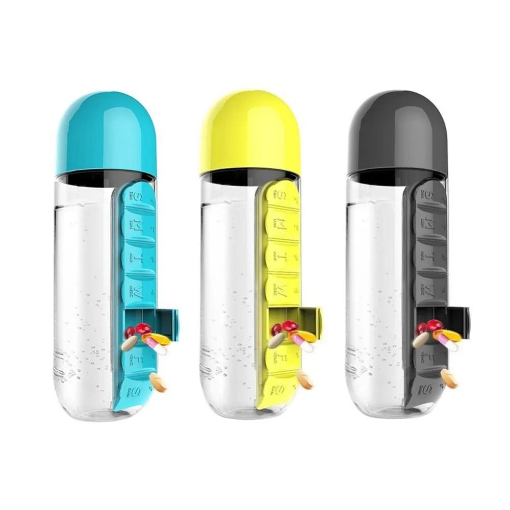 

2IN1 Water Bottle Travel 1 Week Pill Case Water Bottle Daily Capsule Cup Vitamin Organizer Portable Bottle Carry Pill Pot